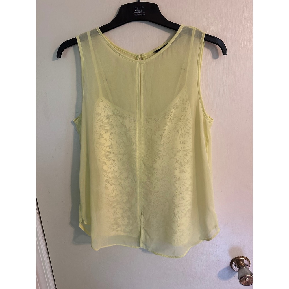 Zara Trafaluc Pale Yellow Lace Overlay Split Back‎ Sleeveless Top Womens Medium